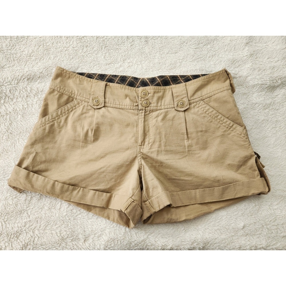 Outlooks Women's Juniors Khaki Cargo Shorts Size 11 Cuffed Utility Pocket...